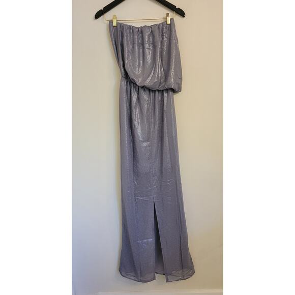 NWT Revolve Krisa Strapless Silver Asymmetrical Top Maxi Dress XS - Picture 2 of 5